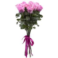 11 pink roses with ribbon