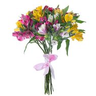 Букет із 9 різнокольорових альстромерій