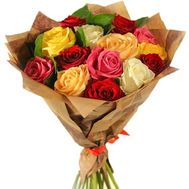 Mixed bouquet of roses in paper