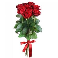 9 red roses with ribbon