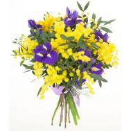 Дивовижний букет із мімози і ірисів