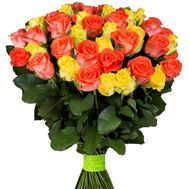 Bright bouquet of orange and yellow roses