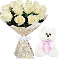 15 white roses and little Bear