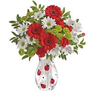 Bouquet with red gerberas and chrysanthemums
