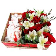 Flowers and Raffaello in a rectangular box