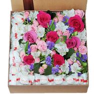 Flowers and sweets in a fashion box