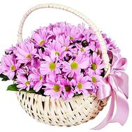 Корзина с розовыми хризантемами