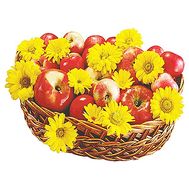 Корзина яблок с цветами