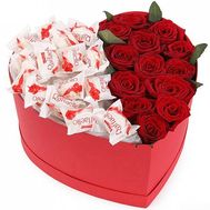 Red Roses and Raffaello in a Box Heart