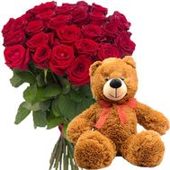 Мишка и 25 красных роз
