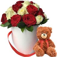 Bear with a box of roses