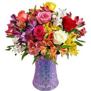 Bright mix of roses and alstromeries