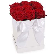 9 червоних троянд в квадратної коробці