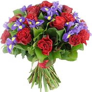 Букет из 15 роз и 10 ирисов