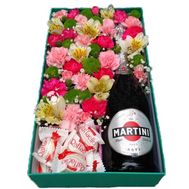 Flowers in a Box with Champagne and Raffaello