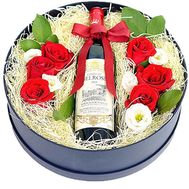 Flowers in a round box of wine