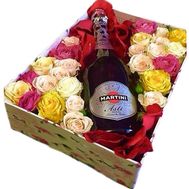 Roses in a box of champagne
