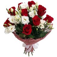 Bouquet of red roses and white eustomas