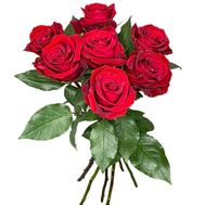 Букет із 7 червоних троянд із зеленню