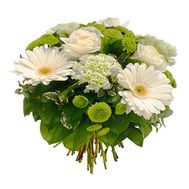 Bouquet of flowers from 3 roses, 3 gerberas, 4 chrysanthemums and 3 carnations