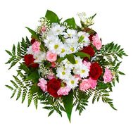 Bouquet of flowers from 6 roses, 6 carnations, 3 chrysanthemums