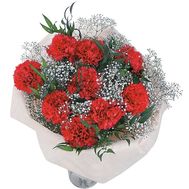 Букет цветов из 9 красных гвоздик с гипсофилой