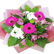 Bouquet of 5 alstromeries, 3 gerberas and 3 chrysanthemums