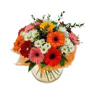 Bouquet of flowers from 9 gerberas and 6 chrysanthemums