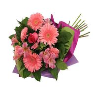Bouquet of flowers from 1 rose, 3 gerberas, 4 alstromeries, 3 carnations