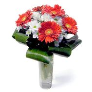 Bouquet of flowers from 5 gerberas and 4 chrysanthemums
