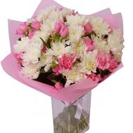Bouquet of flowers from 9 roses and 6 chrysanthemums