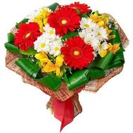 Bouquet of flowers from 4 gerberas, 3 chrysanthemums and 4 alstroemerias