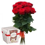 Bouquet of 11 roses and Raffaello