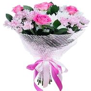 Bouquet of 5 roses, 6 chrysanthemums