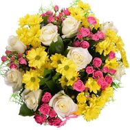 Букет из 14 роз и 5 хризантем