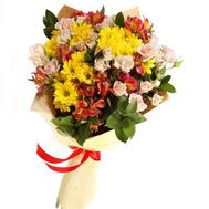 Bouquet of 3 roses, 3 chrysanthemums and 3 alstromeries