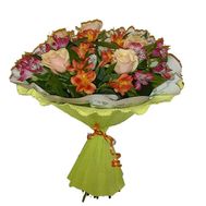 Bouquet of 5 roses and 6 alstromorias