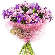 Букет из 10 хризантем и 9 ирисов