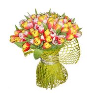 Букет із 75 різнокольорових тюльпанів