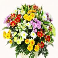 Корзинка цветов из 14 хризантем и 5 альстромерии