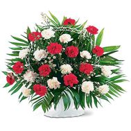 Basket of flowers from 23 white and red carnations