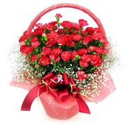 Корзинка цветов из 51 гвоздики с гипсофилой