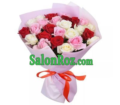 25 multi-colored roses in a bouquet 25 multi-colored roses in a bouquet