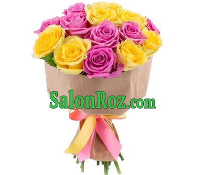 Pink and yellow roses in a bouquet Pink and yellow roses in a bouquet