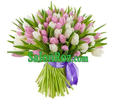 Chic bouquet of 101 white and pink tulips Chic bouquet of 101 white and pink tulips