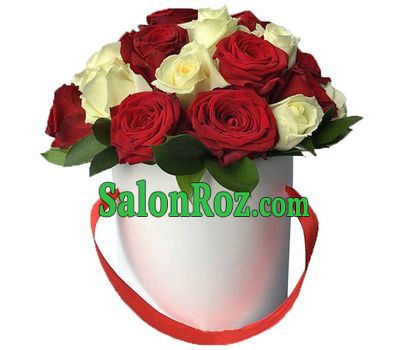 Red and white roses in a box Red and white roses in a box