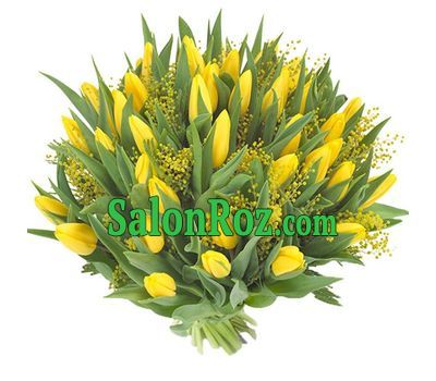 Yellow tulips and mimosa Yellow tulips and mimosa