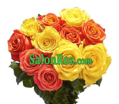 A cheerful bouquet of yellow and orange roses A cheerful bouquet of yellow and orange roses