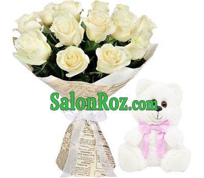 15 white roses and little Bear 15 white roses and little Bear