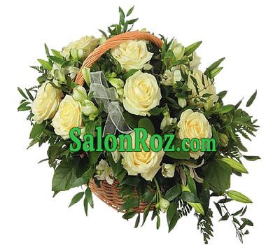 White roses and alstroemerias in the basket White roses and alstroemerias in the basket